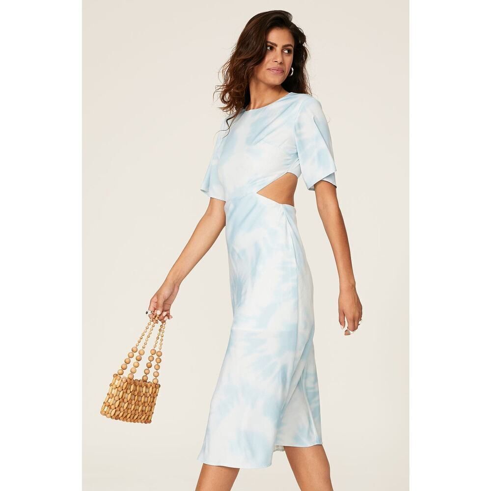 Third Form Womens Short Sleeve Blue Tie Dye crepe Tee Cut Out Midi Dress Size 8